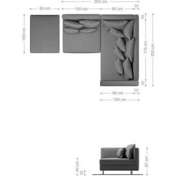 Ecksofa Clovis Weiß Schwarz mit Armlehne und Hocker