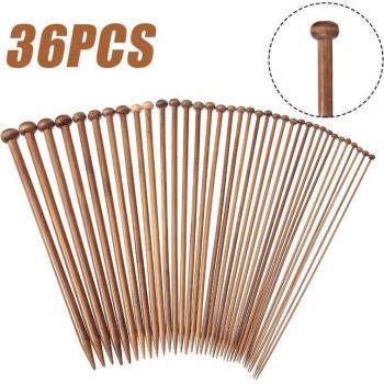 Aiguilles à tricoter en bambou, 36 pièces, 25cm