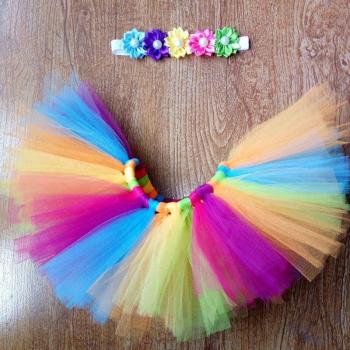 2PCS Baby Tutu Skirt and Flower Headband Set for Newborn Girls 0-4M