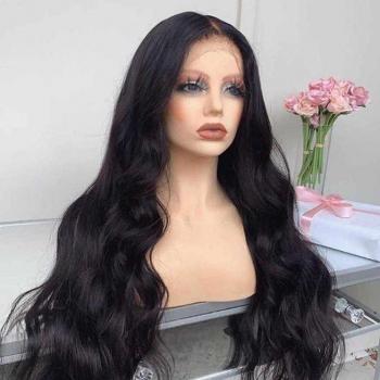 Wavy Black Body Wave Synthetic Lace Front Wig