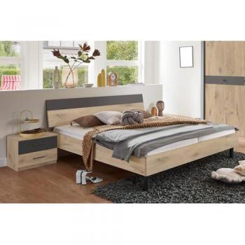 BRADFORD-43 Schlafzimmer-Set, 3-teilig, Bett 180x200 cm, Eiche mit Graphit