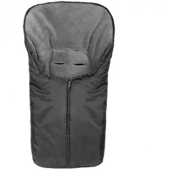 Baby Fußsack Winter Deluxe – warmes Fleece, Mumien‑Kapuze, schwarz/ grau