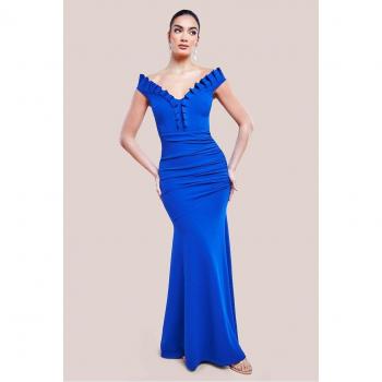 Frilled Gathered Maxidress, Royal Blue – Goddiva Collection