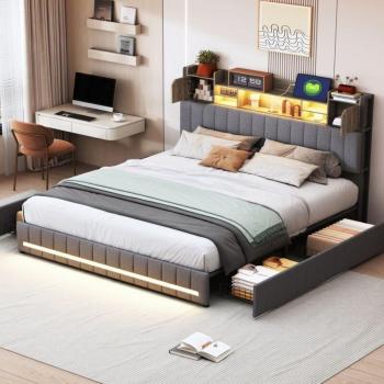TANANT Bett mit Schubladen und LED-Licht