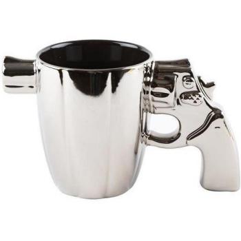Tazza ceramica argento con manico a pistola