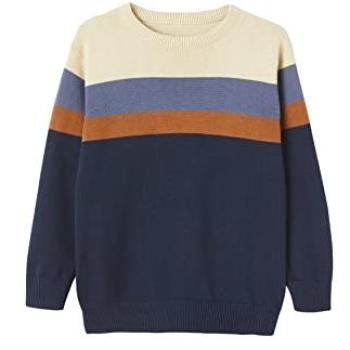 VERTBAUDET Fine Knit Colourblock Jumper – Beige Light, Boys 9-10 Years Old