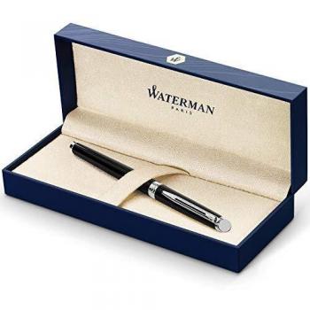 Waterman Hémisphère Stylo Plume Moyen Noir Brillant avec Attributs Chromés Boîte Cadeau