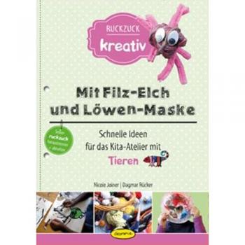 Mit Filz-Elch und Löwen-Maske
