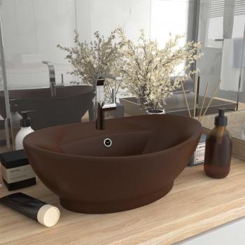 VidaXL Elegant Basin Overflow Oval Matt Dark Brown 58.5x39 cm Ceramic