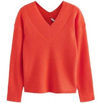 Ein­-Stück V‑Nacken‑Pullover in Rippoptik
