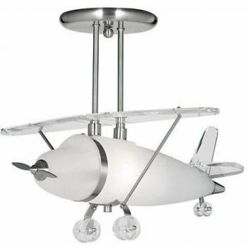 Netlighting Aeroplane Semi Flush Ceiling Light Satin Silver and Glass, E
