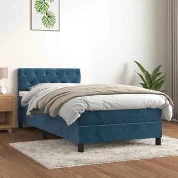 Cama box spring con colchón de espuma azul oscuro 80x200 cm