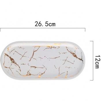 Oval Marble Effect Dessert Plate