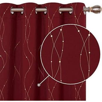 Deconovo Soft Gold Dotted Line Foil Printed Blackout Curtains, Thermal Insulated Curtains Eyelet, Energy Efficiency Room Darkening Curtains for Bedroom, 46 x 90 Inch