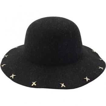 Breite Krempen‑Fedora Hütte für Frauen – Woll‑Trilby mit Nieten