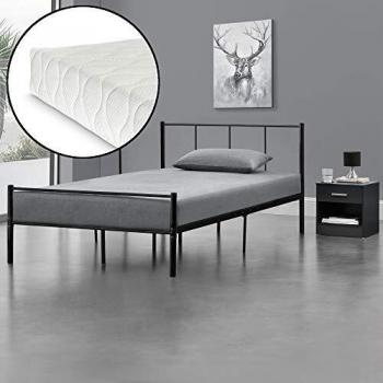 Letto Singolo in Metallo con Materasso a Schiuma Fredda 120 x 200 cm