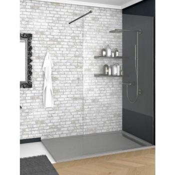 Douche deluxe à cadre latéral, matériau résine/minéraux, texture ardoise, antidérapante C3, équipée de grille et siphon, couleur gris clair 70x110 RAL 7037
