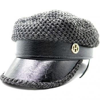 Woven Leather Navy Summer Beret