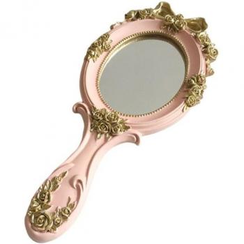 Elegant Rose Vanity Mirror – Oval Handheld Cosmetic Tool for Ladies (European Style)