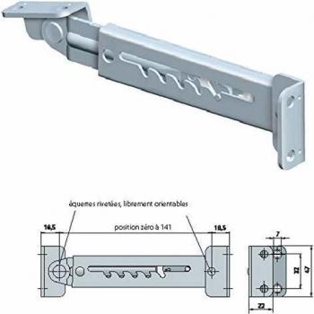 Crèmaillère d’élévation 47 mm, acier, 184‑234 mm, 5 positions, finition zinguée blanche (ITAR)