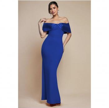 Satin Twist Knot Bardot Maxi from Goddiva – Deep Royal Blue