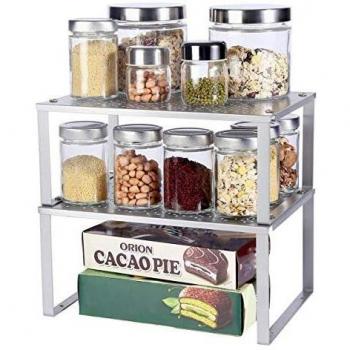 Stackable Kitchen Counter Spice Rack, Metal Organiser Set of 2