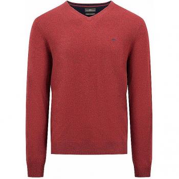 Dunkelroter Strickpullover mit V-Ausschnitt M