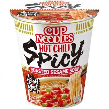 Nissin Chili‑Sauce Cup Noodles – 8‑Pack, scharfes Chili mit Sesam und Gemüse