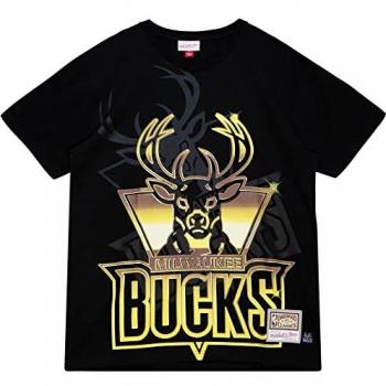 Herren T-Shirt Mitchell & Ness Milwaukee Bucks BIG FACE 4.0 XL Schwarz