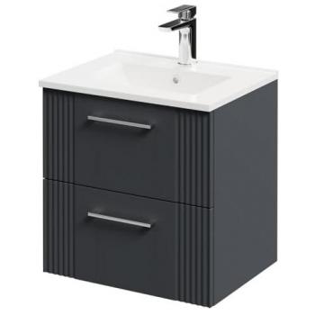 Minimalist Basin Wall Vanity Unit in Satin Anthracite with Chrome Handles