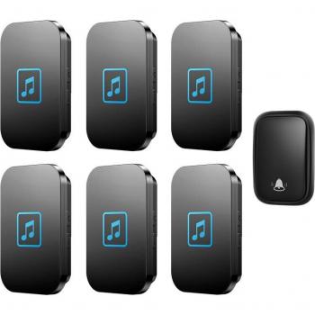 CACAZI Home Wireless Doorbell, Self-Powered, Waterproof, 60 Chimes, 0-110 dB, 1 Transmitter, 6 Receivers