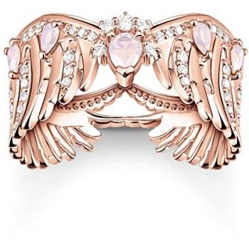 Anillo de plata 925 con baño de oro rosado de 18k y detalles de alas de fénix con piedras rosas