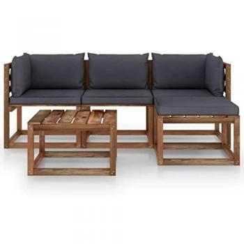 VidaXL 5-tlg. Lounge-Set für den Garten mit anthrazitfarbenen Kissen