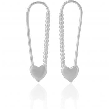 Heart Safety Pin Earrings with Beads in Sterling Silver