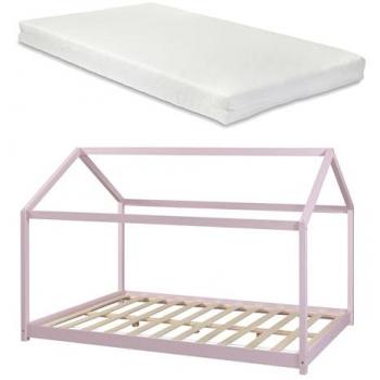 Cama infantil Cerro en forma de casa con colchón 120x200cm Rosa