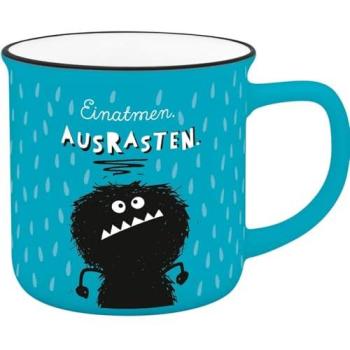Becher 'Einatmen. Ausrasten!' in Emailloptik