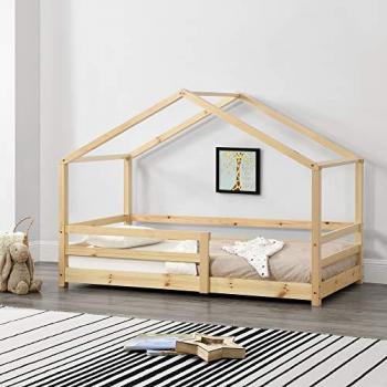 Letto a Casetta per Bambini 70 x 140 cm con Barriere di Sicurezza