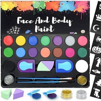 Halloween‑Makeup Kit für Kinder – RIOGOO, 16 große Farben, 24 Schablonen