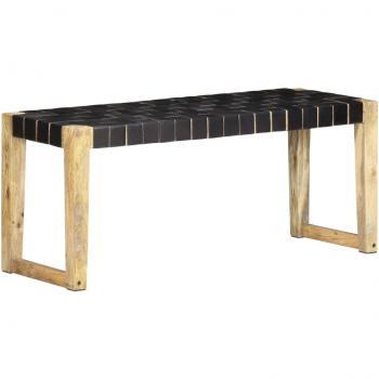 VidaXL Bench in Black Real Leather with Solid Mango Wood (110 cm)