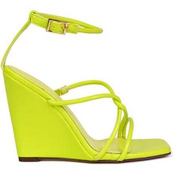 Xy London Danica Green Heel Wedges, Square-Toe, Ankle Strap