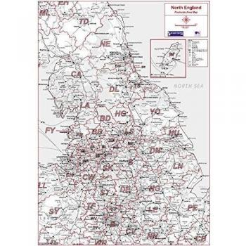 Matt North England Postal Code Map – 3, Laminated Front, Erasable Ink