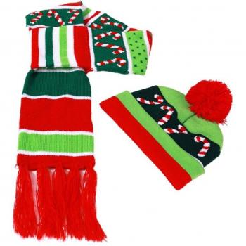 Gorro de rayas con pompón y bufanda larga para niños