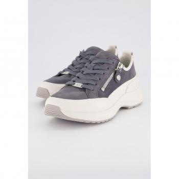 Sneakers blu in pelle con memory foam e zip, larghezza comfort, Donna, Taglia: 41