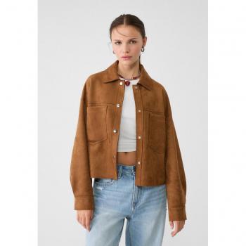 Cropped Faux Suede Overshirt Light Camel M