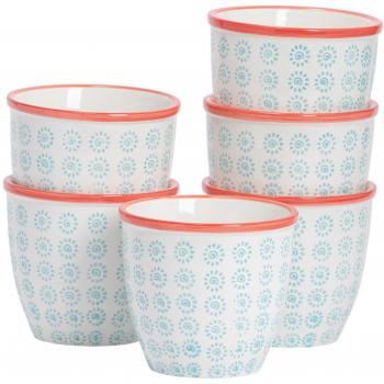14cm Blue Hand-Printed Plant Pot Set of 6