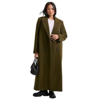 Double-Breasted Olive Maxi Length Coat – Womens 14