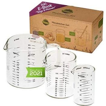 TreeBox Glas Messbecher mit Ausguss – 3er Set – Für Küche und Backstube