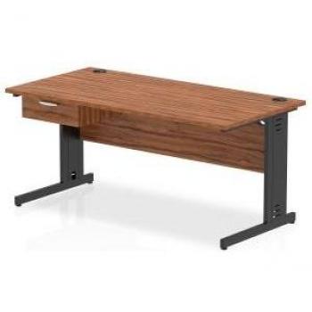 Impulse 1600 x 800mm Straight Office Desk Walnut Top Black Cable