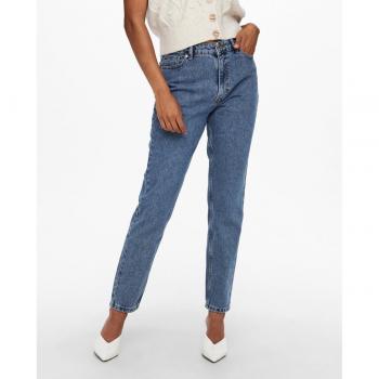 Only Vaquero Corte Mom Fit Azul Largo Mujer con 5 Bolsillos