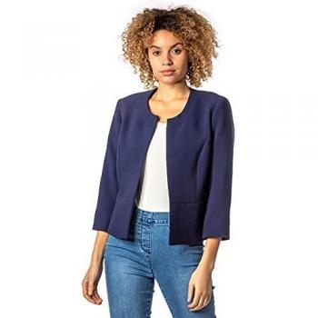 Roman Originals Women's Tailored Cropped Blazer in Navy Blue